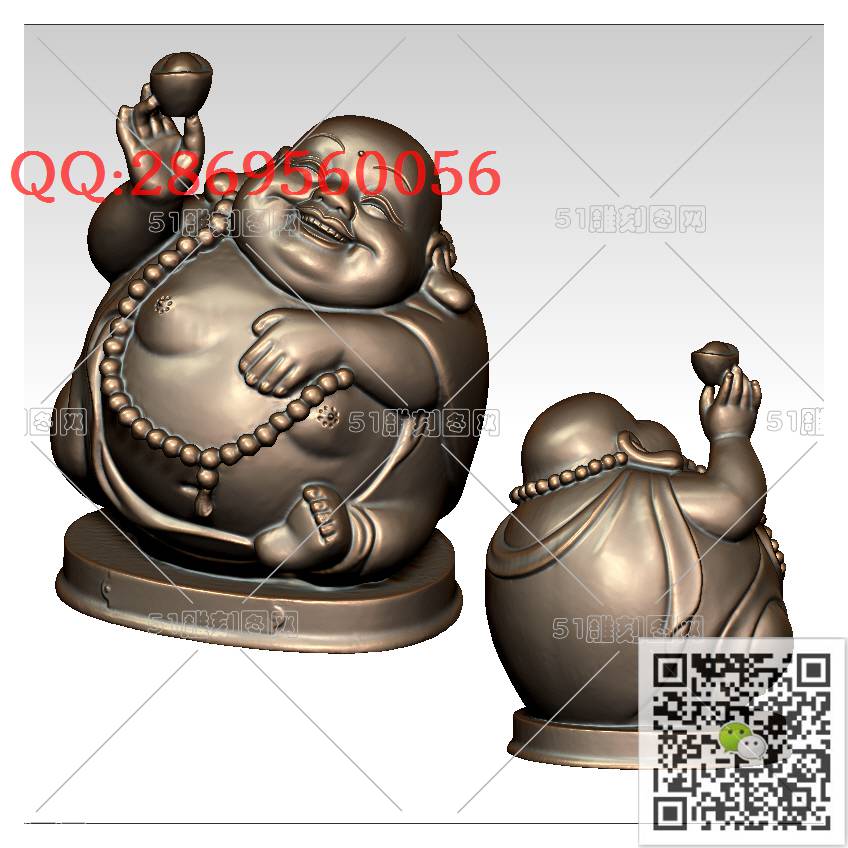 FO-061招财进宝弥勒_佛像弥勒佛笑佛3d打印stl圆雕图扫描立体模型多轴数控电脑雕刻精雕图浮雕图