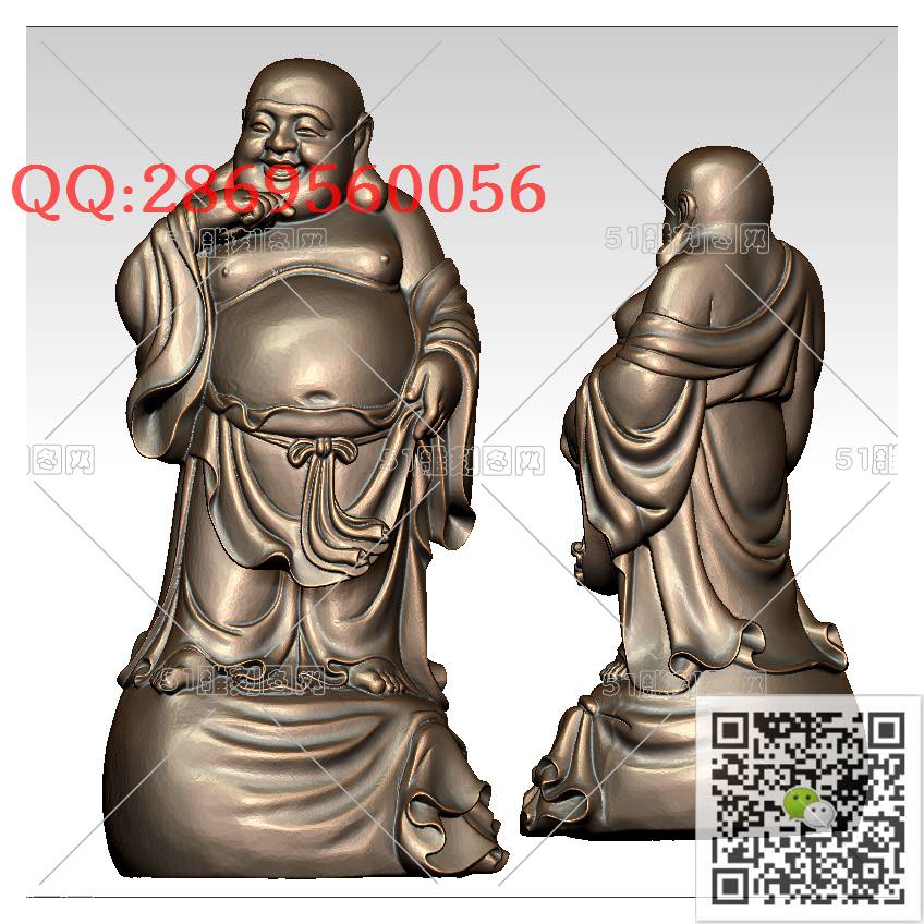 FO-063弥勒佛站布袋_佛像弥勒佛笑佛3d打印stl圆雕图扫描立体模型多轴数控电脑雕刻精雕图浮雕图