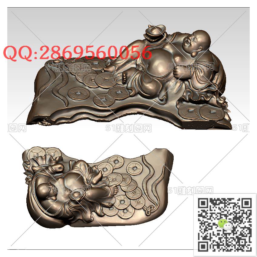 FO-064茶机笑佛_佛像弥勒佛笑佛3d打印stl圆雕图扫描立体模型多轴数控电脑雕刻精雕图浮雕图