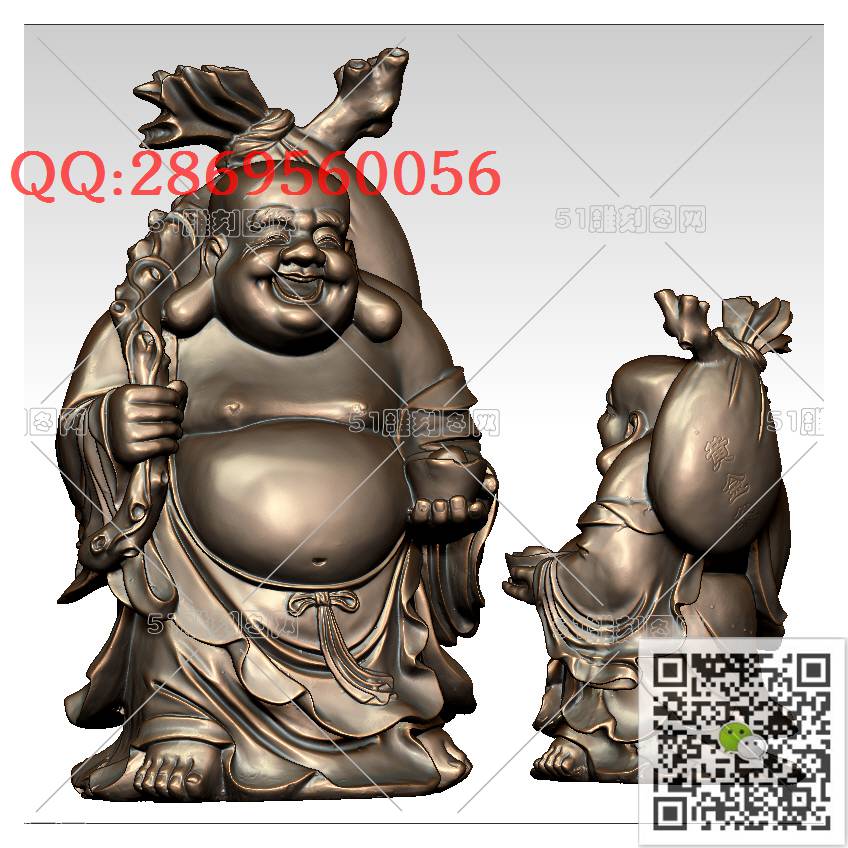 FO-065弥勒背包持元宝_佛像弥勒佛笑佛3d打印stl圆雕图扫描立体模型多轴数控电脑雕刻精雕图浮雕图