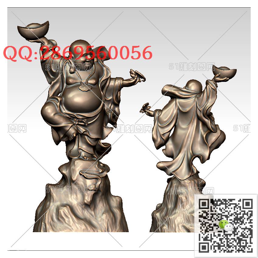 FO-066元宝蝙蝠弥勒_佛像弥勒佛笑佛3d打印stl圆雕图扫描立体模型多轴数控电脑雕刻精雕图浮雕图