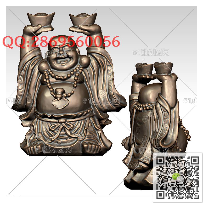 FO-070弥勒_佛像弥勒佛笑佛3d打印stl圆雕图扫描立体模型多轴数控电脑雕刻精雕图浮雕图