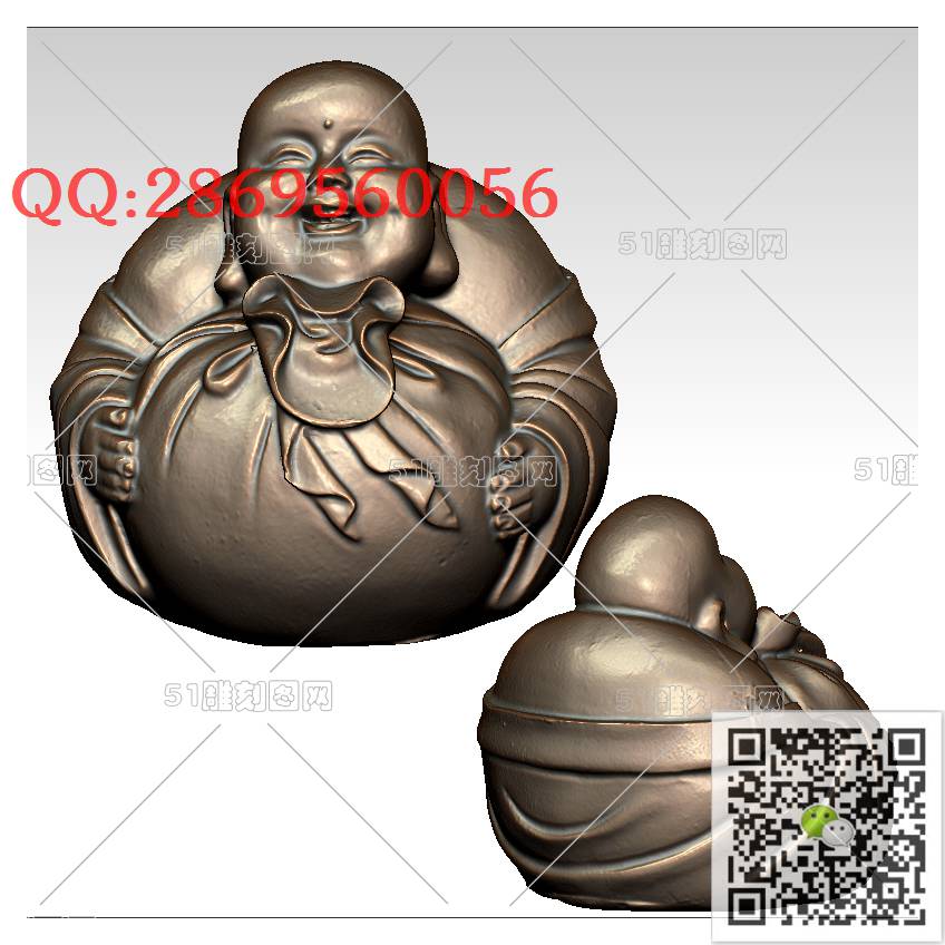 FO-073黄金袋弥勒_佛像弥勒佛笑佛3d打印stl圆雕图扫描立体模型多轴数控电脑雕刻精雕图浮雕图