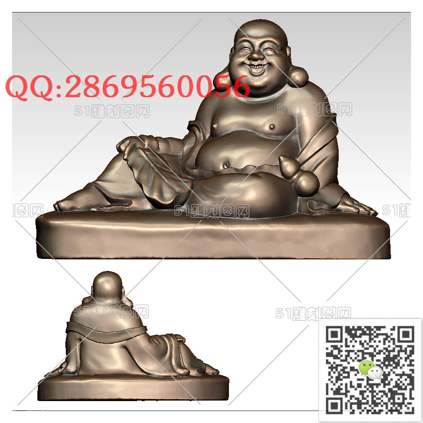 FO-075拿扇子坐弥勒_佛像弥勒佛笑佛3d打印stl圆雕图扫描立体模型多轴数控电脑雕刻精雕图浮雕图