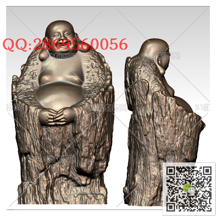 FO-076仿树干弥勒_佛像弥勒佛笑佛3d打印stl圆雕图扫描立体模型多轴数控电脑雕刻精雕图浮雕图