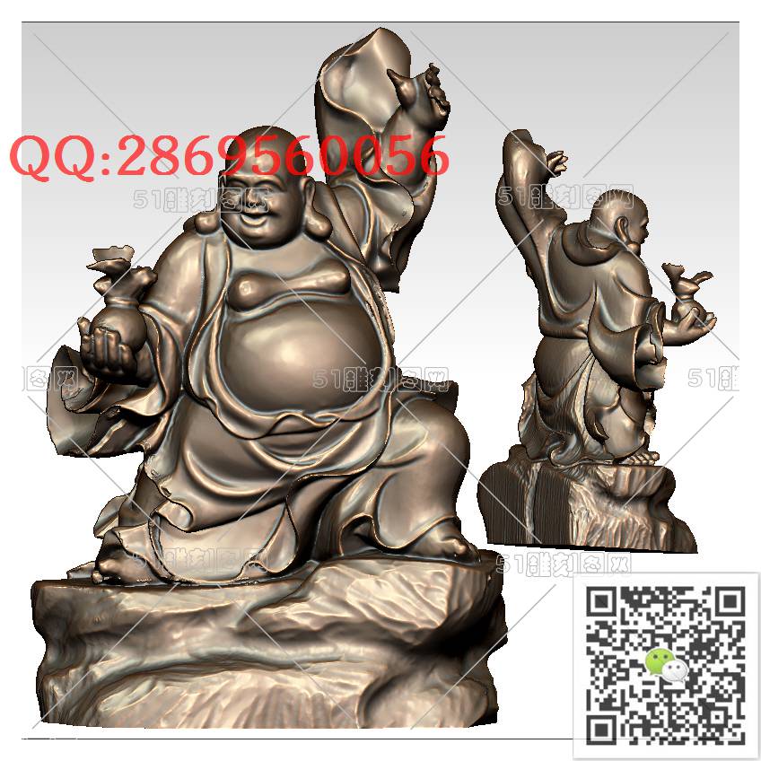 FO-077弥勒_佛像弥勒佛笑佛3d打印stl圆雕图扫描立体模型多轴数控电脑雕刻精雕图浮雕图