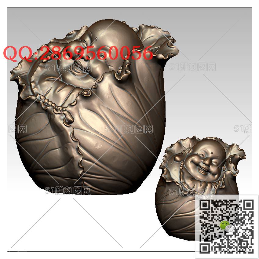 FO-078叶包弥勒笑佛_佛像弥勒佛笑佛3d打印stl圆雕图扫描立体模型多轴数控电脑雕刻精雕图浮雕图