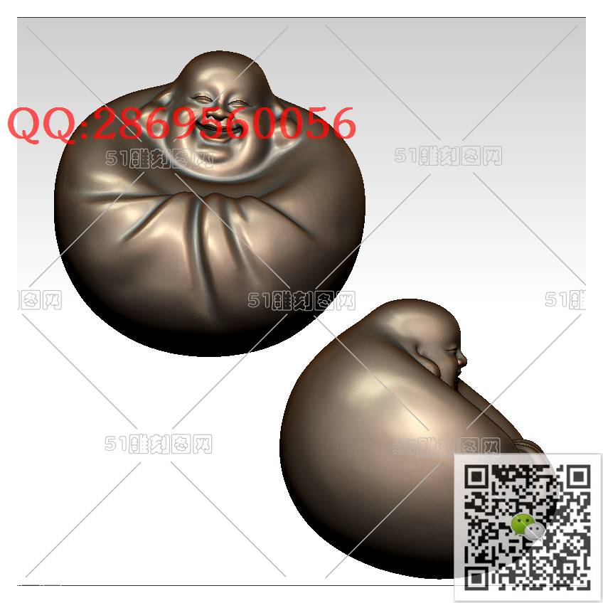 FO-079摇钱佛_佛像弥勒佛笑佛3d打印stl圆雕图扫描立体模型多轴数控电脑雕刻精雕图浮雕图