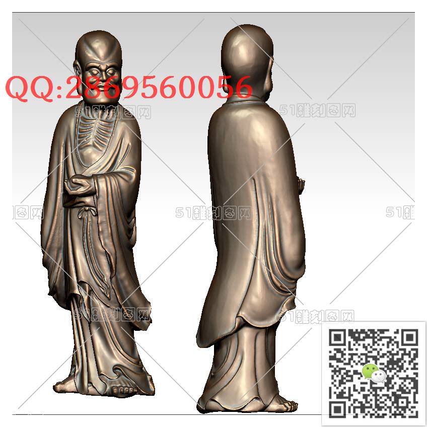 FO-081罗汉_佛像弥勒佛笑佛3d打印stl圆雕图扫描立体模型多轴数控电脑雕刻精雕图浮雕图