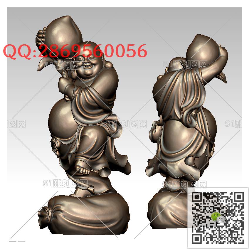 FO-086寿桃站弥勒_佛像弥勒佛笑佛3d打印stl圆雕图扫描立体模型多轴数控电脑雕刻精雕图浮雕图