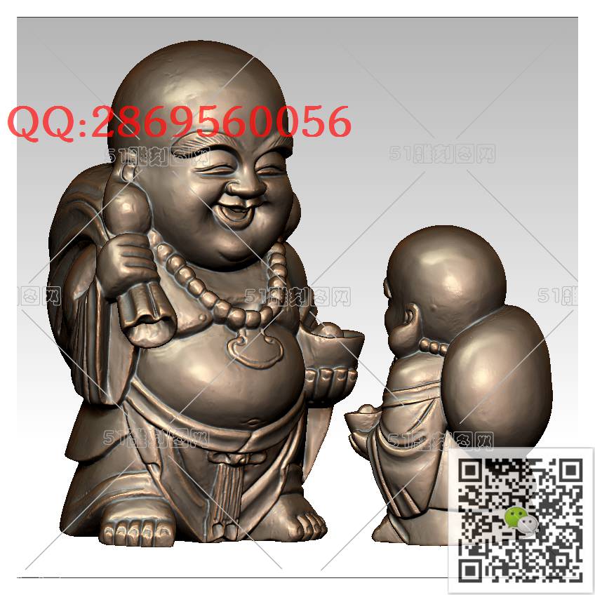 FO-088大头布袋弥勒_佛像弥勒佛笑佛3d打印stl圆雕图扫描立体模型多轴数控电脑雕刻精雕图浮雕图