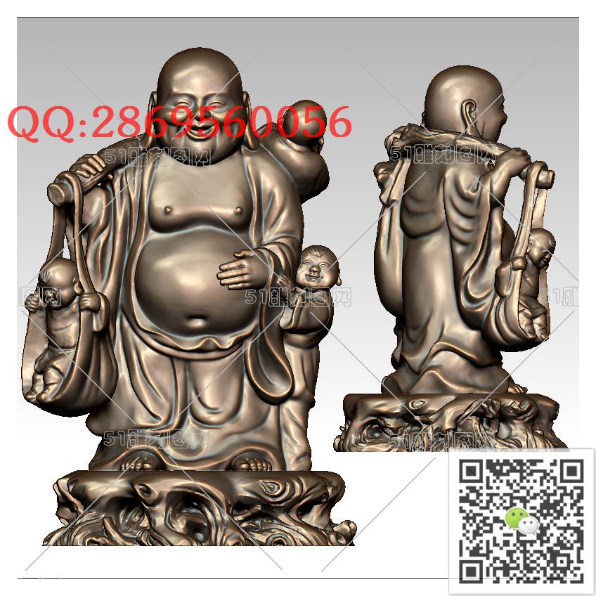 FO-090送子弥勒_佛像弥勒佛笑佛3d打印stl圆雕图扫描立体模型多轴数控电脑雕刻精雕图浮雕图