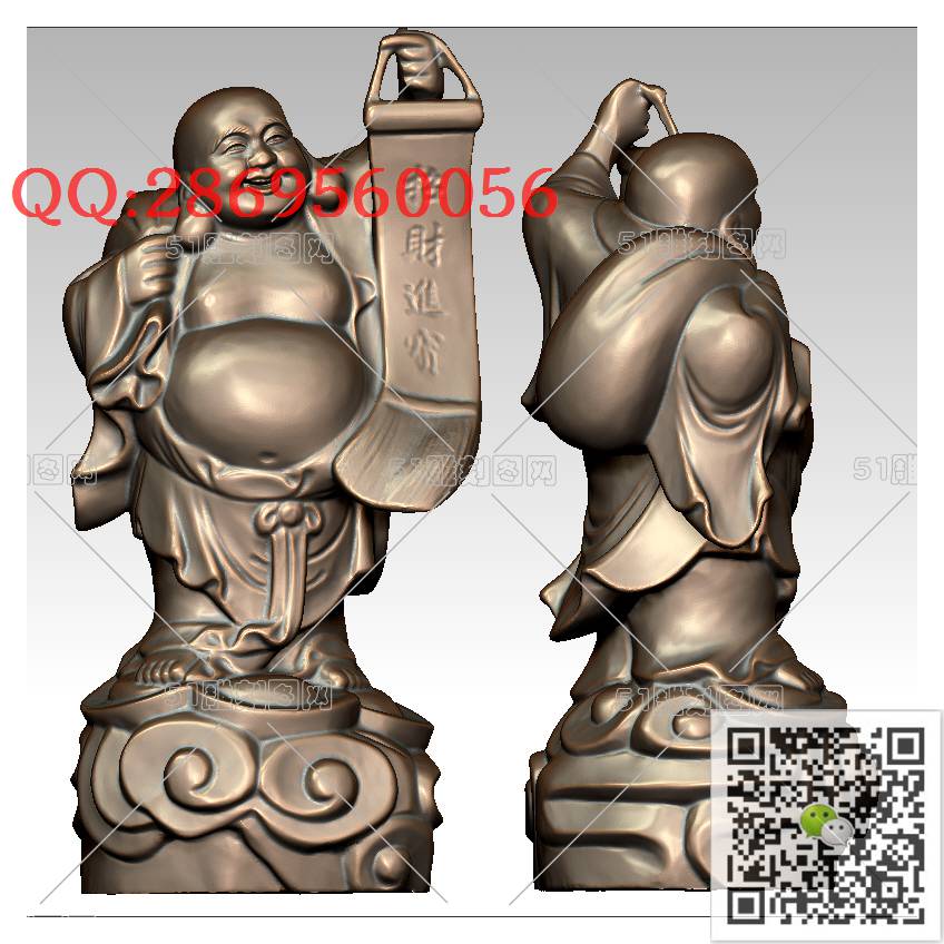 FO-091招财弥勒_佛像弥勒佛笑佛3d打印stl圆雕图扫描立体模型多轴数控电脑雕刻精雕图浮雕图