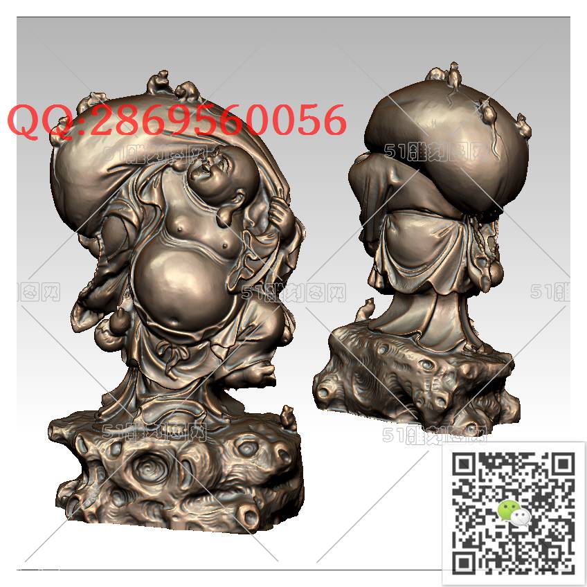 FO-094站立布袋弥勒_佛像弥勒佛笑佛3d打印stl圆雕图扫描立体模型多轴数控电脑雕刻精雕图浮雕图
