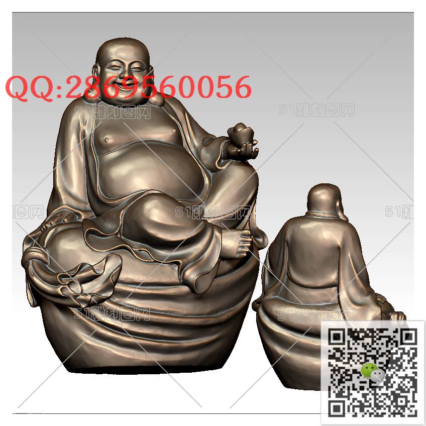 FO-096坐布袋弥勒_佛像弥勒佛笑佛3d打印stl圆雕图扫描立体模型多轴数控电脑雕刻精雕图浮雕图