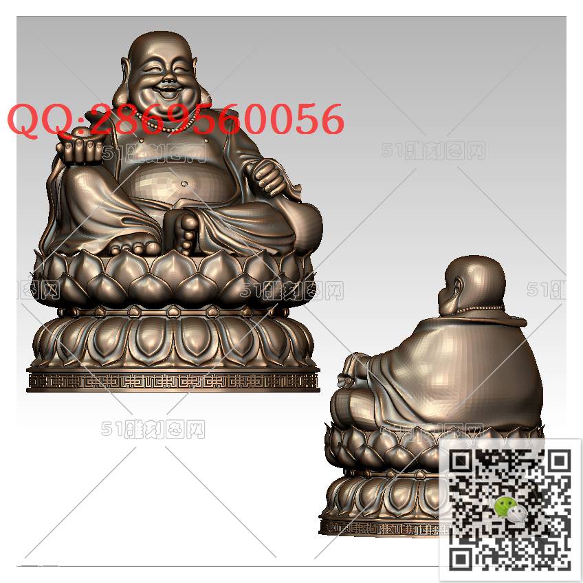 FO-100莲花坐弥勒_佛像弥勒佛笑佛3d打印stl圆雕图扫描立体模型多轴数控电脑雕刻精雕图浮雕图