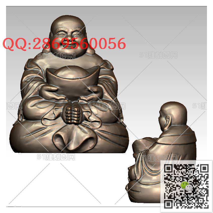 FO-106捧元宝坐弥勒_佛像弥勒佛笑佛3d打印stl圆雕图扫描立体模型多轴数控电脑雕刻精雕图浮雕图
