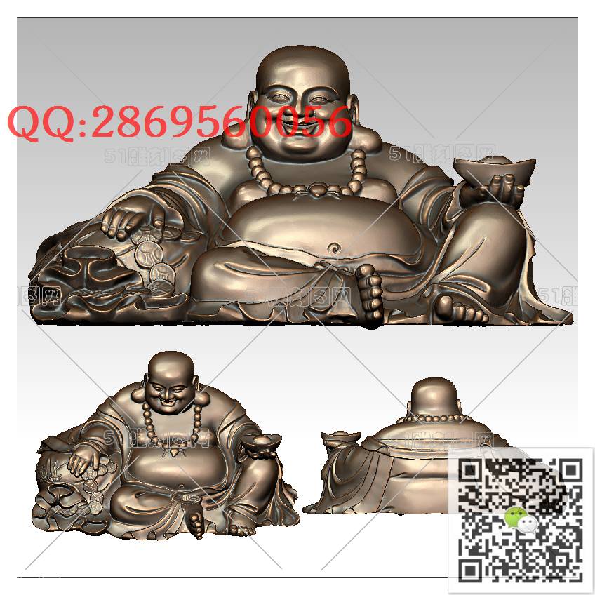 FO-107托元宝坐弥勒_佛像弥勒佛笑佛3d打印stl圆雕图扫描立体模型多轴数控电脑雕刻精雕图浮雕图