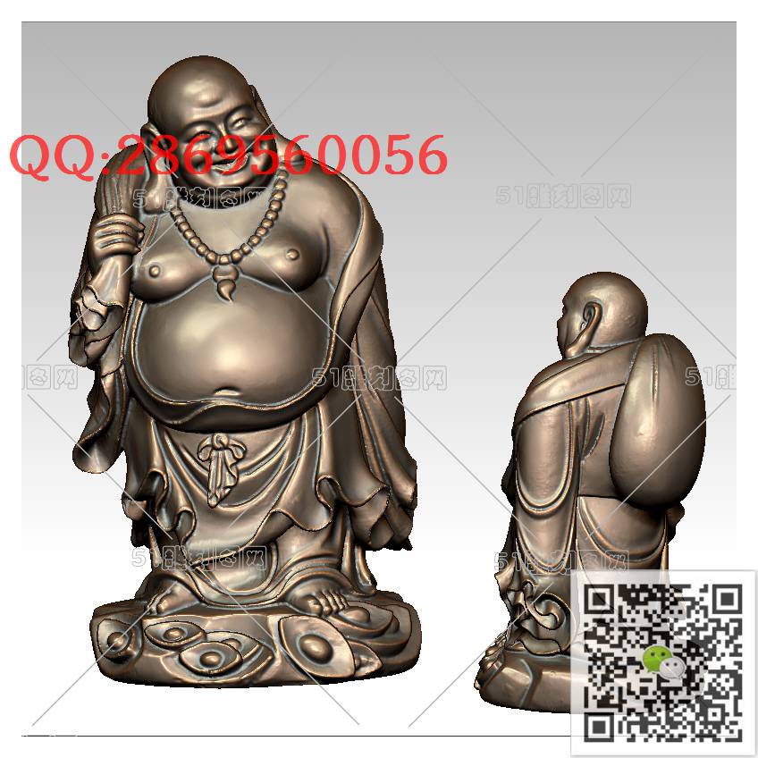 FO-118站立布袋弥勒_佛像弥勒佛笑佛3d打印stl圆雕图扫描立体模型多轴数控电脑雕刻精雕图浮雕图