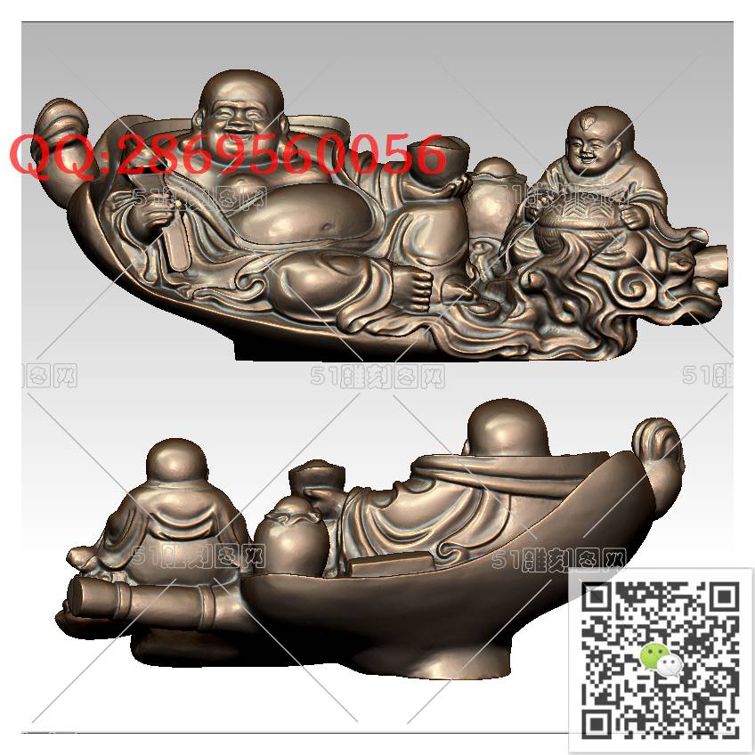 FO-119童子躺弥勒_佛像弥勒佛笑佛3d打印stl圆雕图扫描立体模型多轴数控电脑雕刻精雕图浮雕图