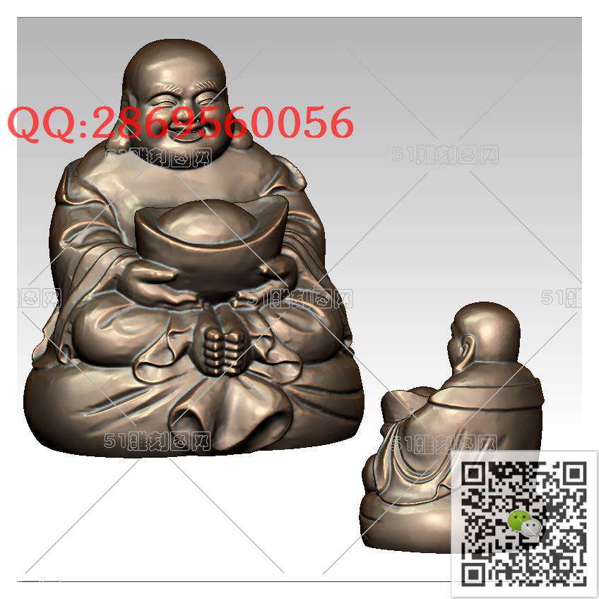 FO-122捧元宝坐弥勒_佛像弥勒佛笑佛3d打印stl圆雕图扫描立体模型多轴数控电脑雕刻精雕图浮雕图