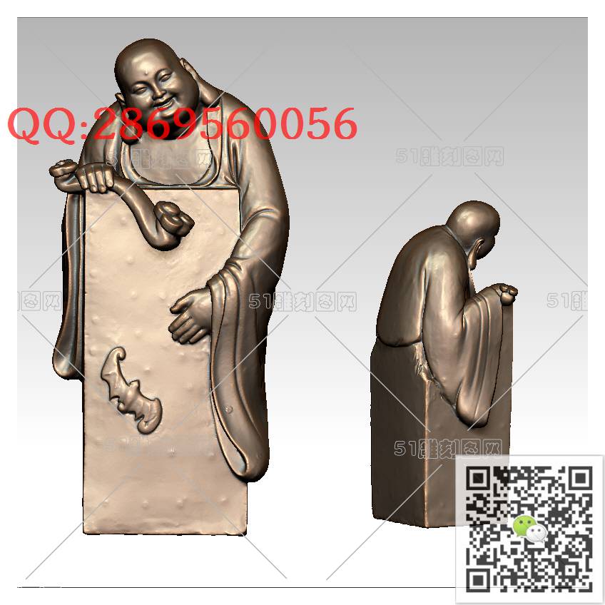 FO-123弥勒印章_佛像弥勒佛笑佛3d打印stl圆雕图扫描立体模型多轴数控电脑雕刻精雕图浮雕图