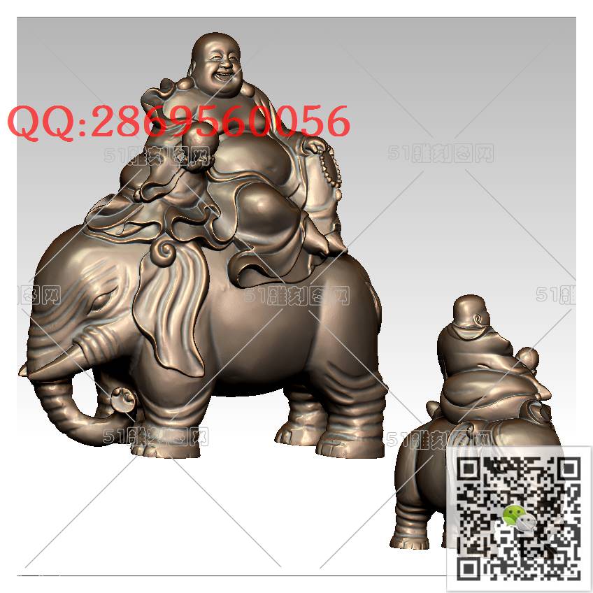 FO-125骑象弥勒佛_佛像弥勒佛笑佛3d打印stl圆雕图扫描立体模型多轴数控电脑雕刻精雕图浮雕图