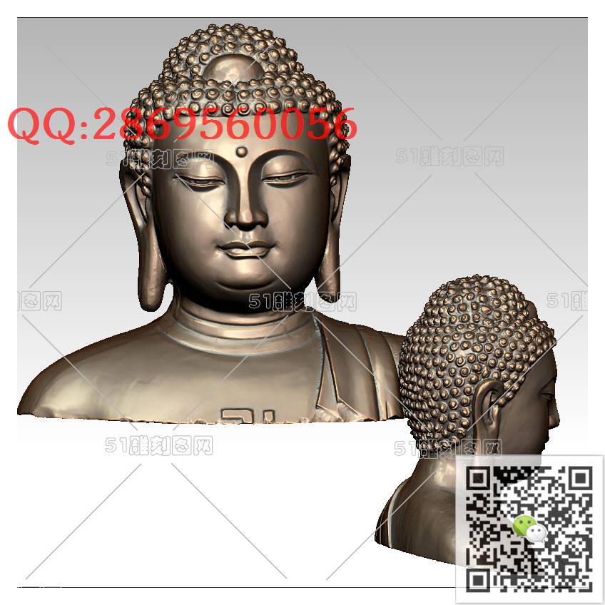 F-004圆雕立体大佛头_佛祖佛像摆件立体佛如来佛3d打印stl圆雕图扫描立体模型多轴数控电脑雕刻精雕图浮雕图