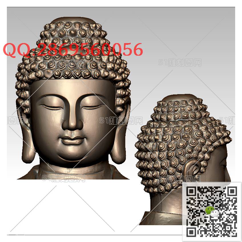 F-005佛头像_佛祖佛像摆件立体佛如来佛3d打印stl圆雕图扫描立体模型多轴数控电脑雕刻精雕图浮雕图