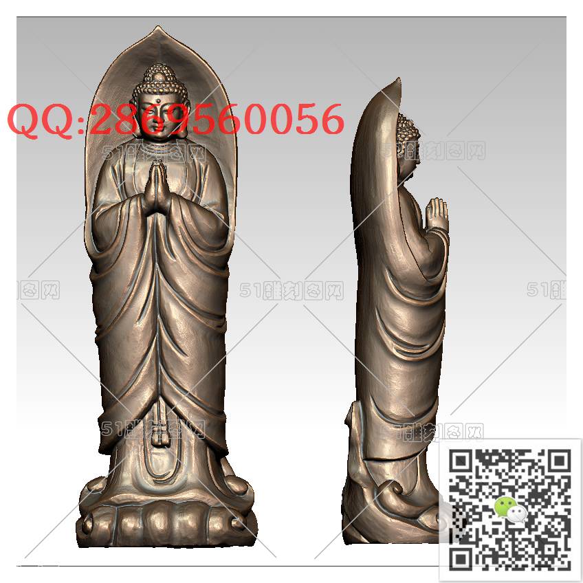 F-008一叶释迦摩尼叶包站立佛_佛祖佛像摆件立体佛如来佛3d打印stl圆雕图扫描立体模型多轴数控电脑雕刻精雕图浮雕图