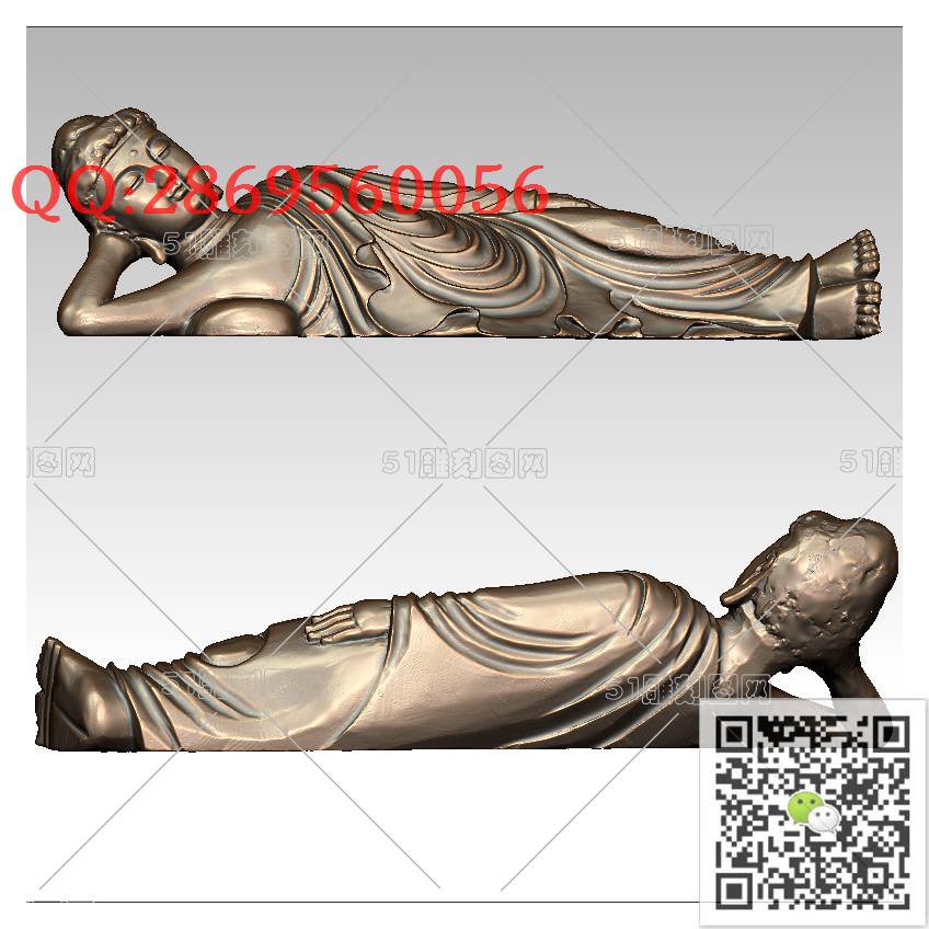 F-017卧佛睡佛_佛祖佛像摆件立体佛如来佛3d打印stl圆雕图扫描立体模型多轴数控电脑雕刻精雕图浮雕图