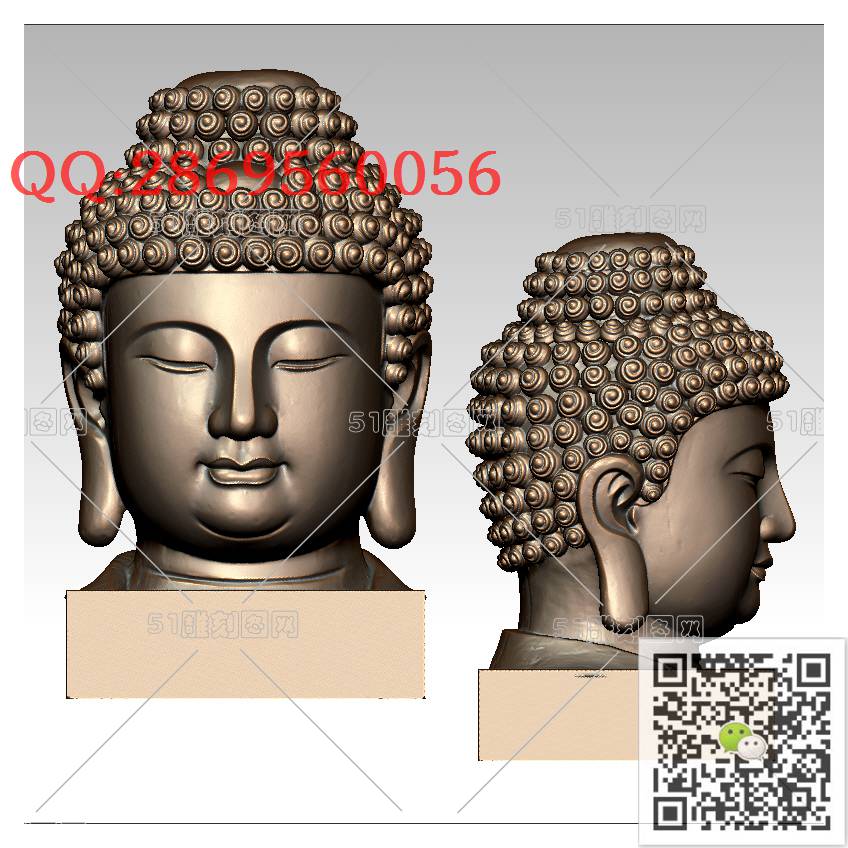 F-019立体佛头_佛祖佛像摆件立体佛如来佛3d打印stl圆雕图扫描立体模型多轴数控电脑雕刻精雕图浮雕图