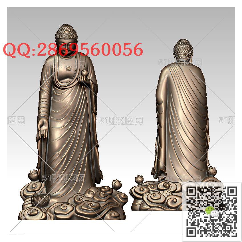 F-024站立佛像_佛祖佛像摆件立体佛如来佛3d打印stl圆雕图扫描立体模型多轴数控电脑雕刻精雕图浮雕图