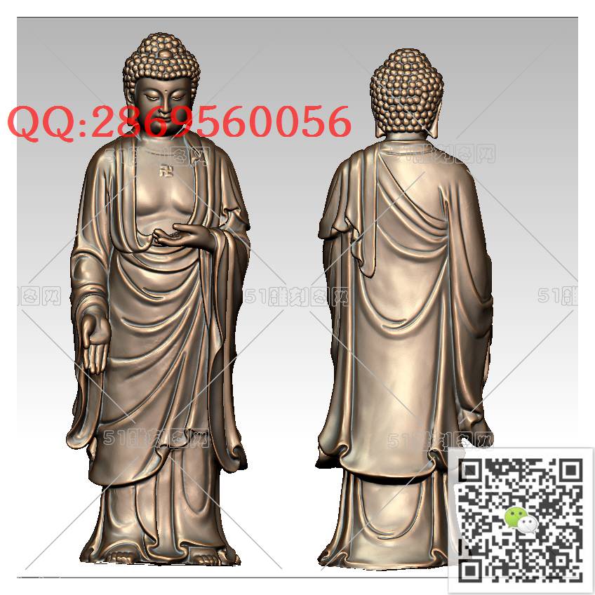 F-029站立佛像_佛祖佛像摆件立体佛如来佛3d打印stl圆雕图扫描立体模型多轴数控电脑雕刻精雕图浮雕图