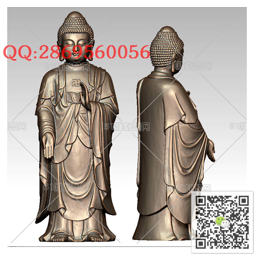 F-031站立如来佛_佛祖佛像摆件立体佛如来佛3d打印stl圆雕图扫描立体模型多轴数控电脑雕刻精雕图浮雕图