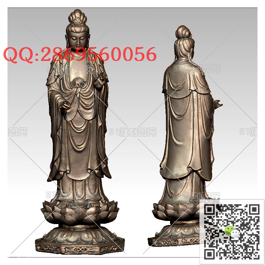 GY-002站莲观音_观音摆件观音坐像3d打印站立观音stl圆雕图扫描立体模型多轴数控电脑雕刻精雕图浮雕图