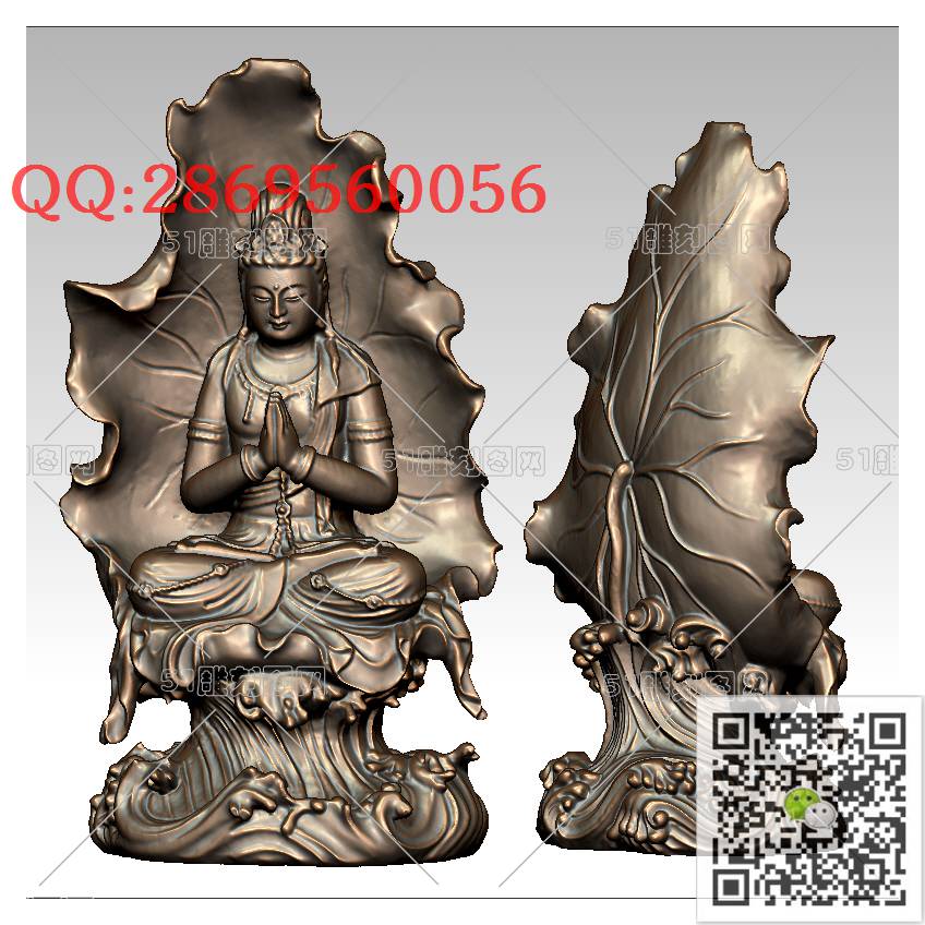 GY-003荷叶靠背坐观音_观音摆件观音坐像3d打印站立观音stl圆雕图扫描立体模型多轴数控电脑雕刻精雕图浮雕图