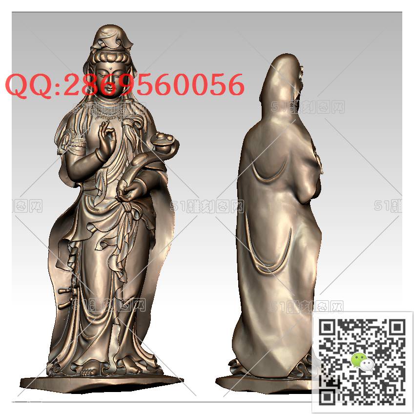 GY-005站观音持如意_观音摆件观音坐像3d打印站立观音stl圆雕图扫描立体模型多轴数控电脑雕刻精雕图浮雕图