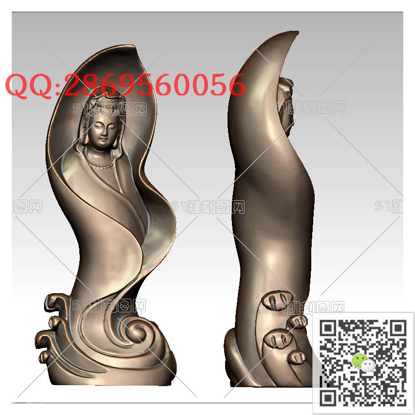 GY-006观音藏叶_观音摆件观音坐像3d打印站立观音stl圆雕图扫描立体模型多轴数控电脑雕刻精雕图浮雕图
