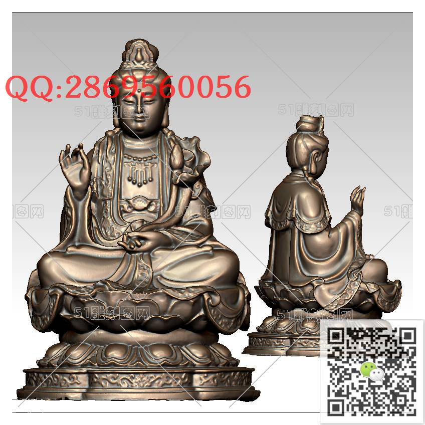 GY-007观音坐莲拿荷叶_观音摆件观音坐像3d打印站立观音stl圆雕图扫描立体模型多轴数控电脑雕刻精雕图浮雕图