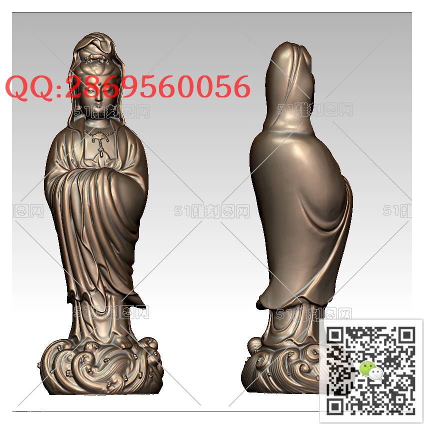 GY-011观音站拱手_观音摆件观音坐像3d打印站立观音stl圆雕图扫描立体模型多轴数控电脑雕刻精雕图浮雕图