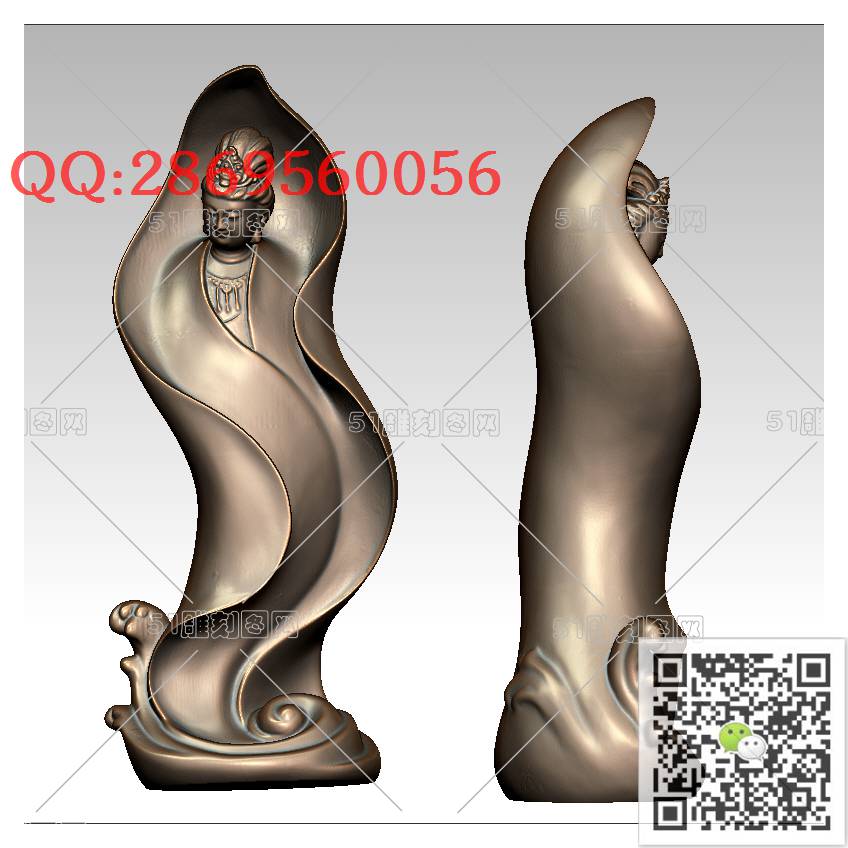 GY-012观音苍叶_观音摆件观音坐像3d打印站立观音stl圆雕图扫描立体模型多轴数控电脑雕刻精雕图浮雕图