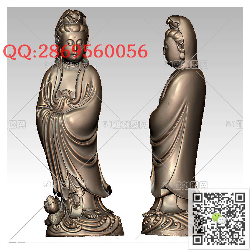 GY-013荷花站立观音_观音摆件观音坐像3d打印站立观音stl圆雕图扫描立体模型多轴数控电脑雕刻精雕图浮雕图