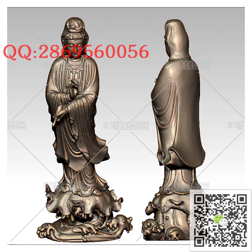 GY-016宝瓶滴水观音_观音摆件观音坐像3d打印站立观音stl圆雕图扫描立体模型多轴数控电脑雕刻精雕图浮雕图