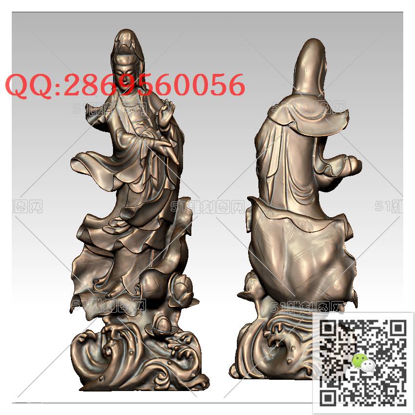 GY-018荷花宝瓶站立观音_观音摆件观音坐像3d打印站立观音stl圆雕图扫描立体模型多轴数控电脑雕刻精雕图浮雕图
