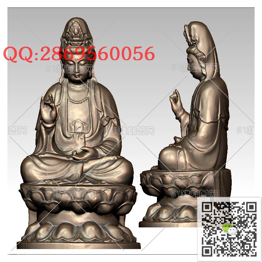 GY-020莲花座观音_观音摆件观音坐像3d打印站立观音stl圆雕图扫描立体模型多轴数控电脑雕刻精雕图浮雕图