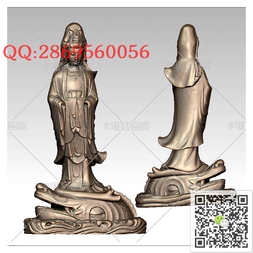 GY-022站鱼头观音_观音摆件观音坐像3d打印站立观音stl圆雕图扫描立体模型多轴数控电脑雕刻精雕图浮雕图