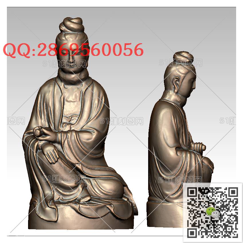 GY-025蹲坐观音_观音摆件观音坐像3d打印站立观音stl圆雕图扫描立体模型多轴数控电脑雕刻精雕图浮雕图