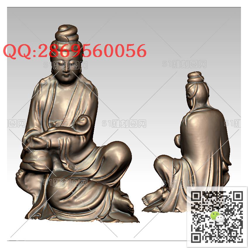 GY-026蹲坐观音_观音摆件观音坐像3d打印站立观音stl圆雕图扫描立体模型多轴数控电脑雕刻精雕图浮雕图