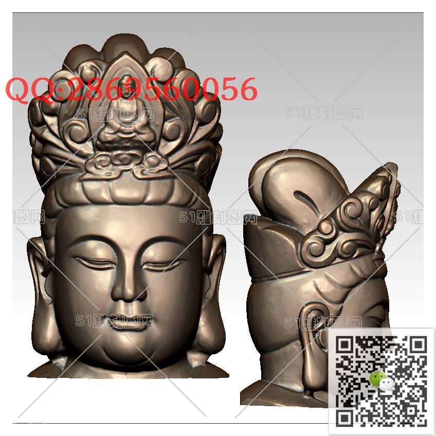 GY-028观音头_观音摆件观音坐像3d打印站立观音stl圆雕图扫描立体模型多轴数控电脑雕刻精雕图浮雕图